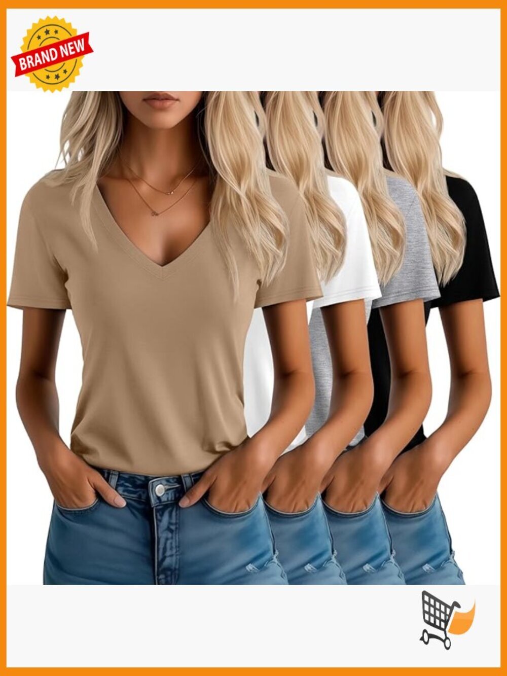 4 Pack V-Neck Short Sleeve Tees Loose Fit Casual Summer Tops